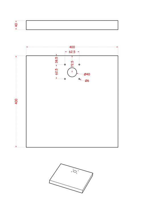 Base Quadrata 40x40x5 cm per Fontane con Ghiera Piccola in Cemento Belfer 42/BSE/2